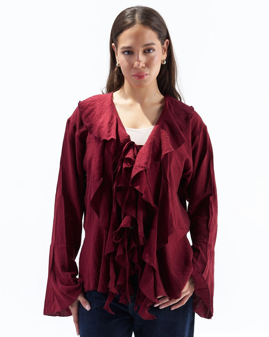 tarafe burgundy ruffle blouse