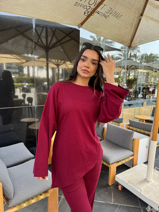 Premium Ribbed Set_Burgundy