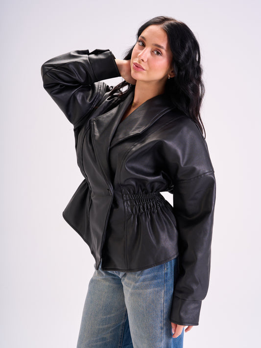 Tie-Waist Leather Jacket